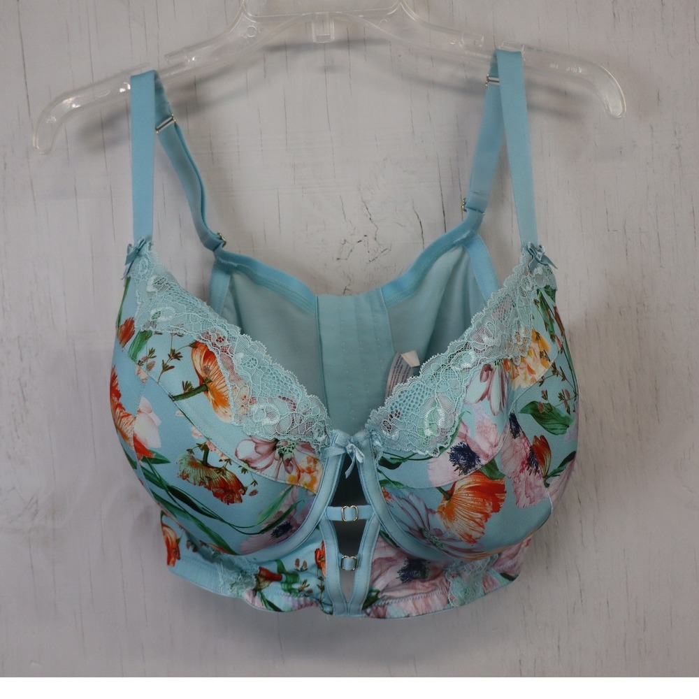 Cacique Boost Balconette Bra 44DDD Blue Floral Lace Trim Longline Underwire - Picture 2 of 8